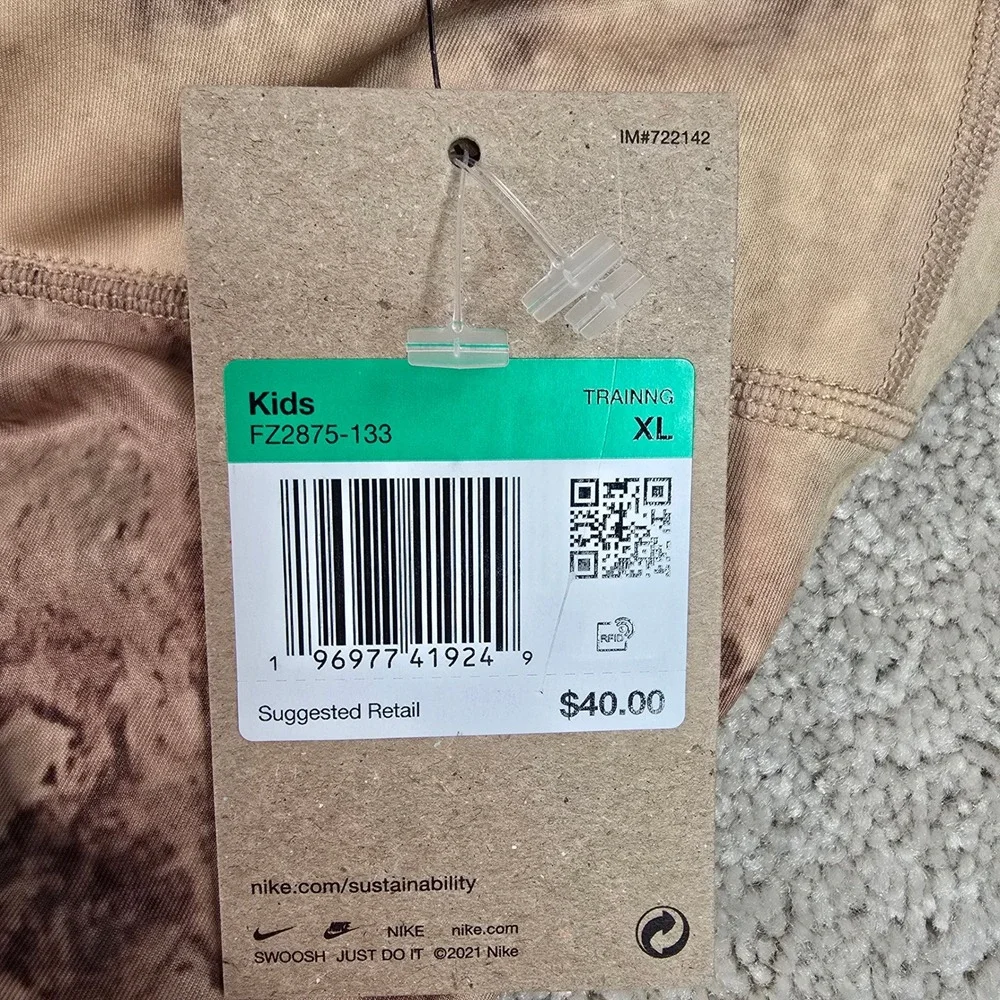 Nike One Kids XL High Rise Full Length Training Leggings Brown Marble FZ2875-133